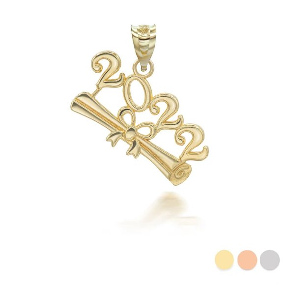 14K Solid Gold Class Of 2022 Graduation Diploma Pendant - Yellow, Rose, White